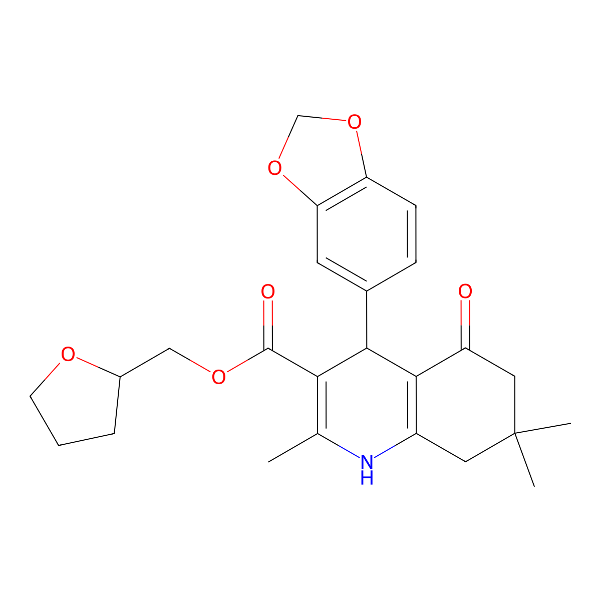 Tetrahydrofuran-2-ylmethyl 4-(1,3-benzodioxol-5-yl)-2,7,7-trimethyl-5-oxo-1,4,5,6,7,8-hexahydroquinoline-3-carboxylate molecular structure, CAS 330202-63-6