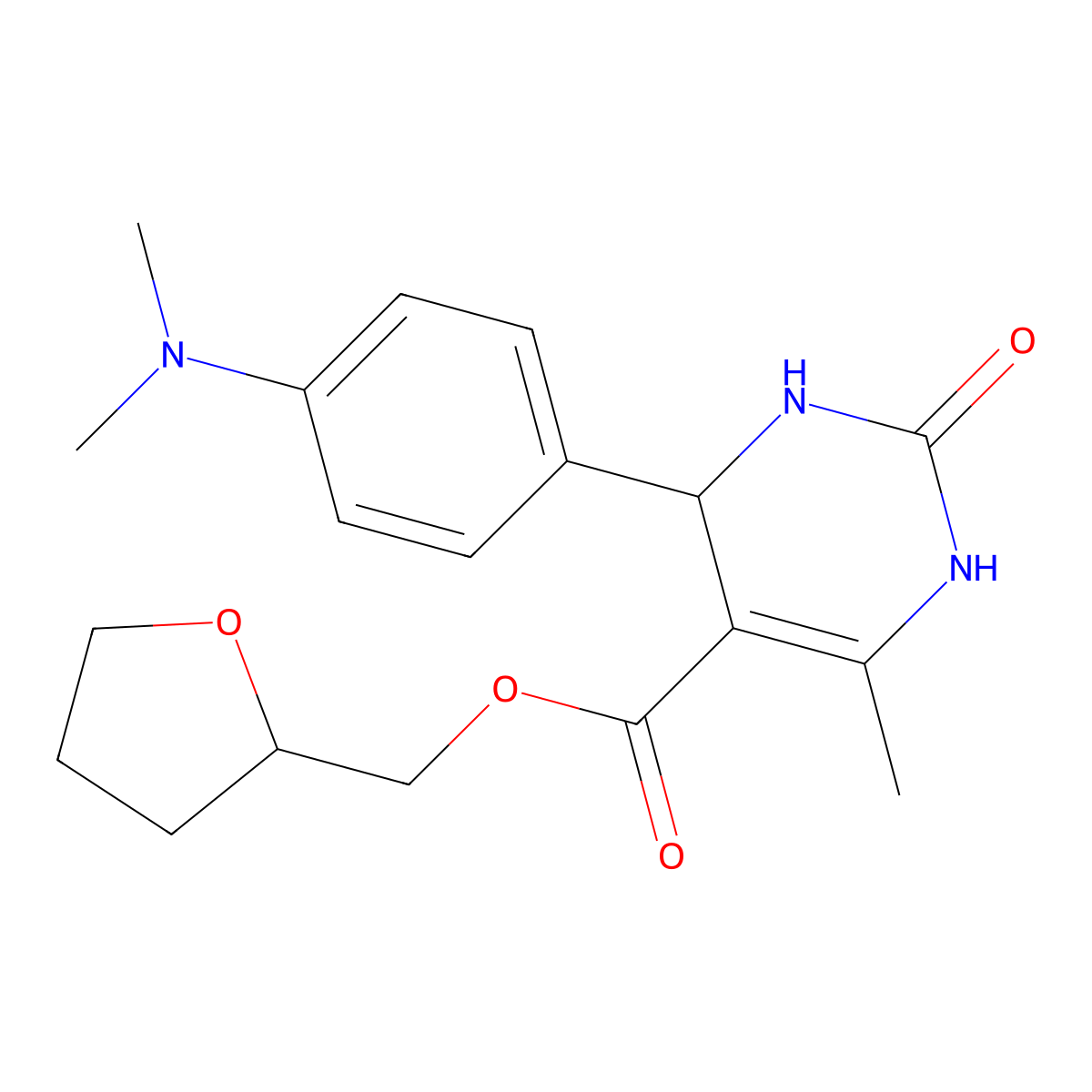 Tetrahydrofuran-2-ylmethyl 4-[4-(dimethylamino)phenyl]-6-methyl-2-oxo-1,2,3,4-tetrahydropyrimidine-5-carboxylate molecular structure, CAS 330202-80-7