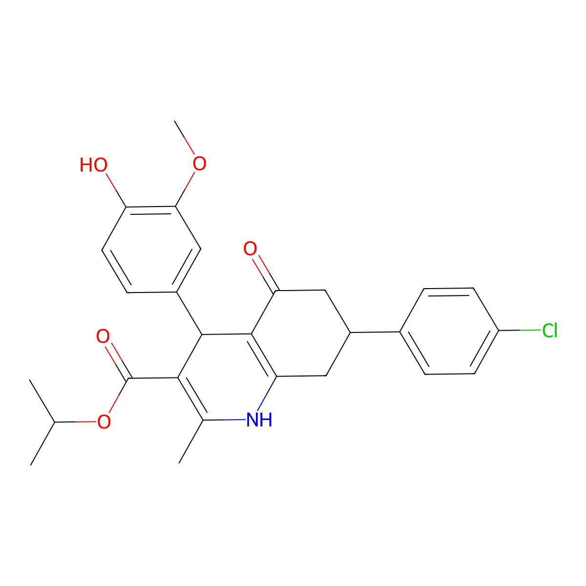 Propan-2-yl 7-(4-chlorophenyl)-4-(4-hydroxy-3-methoxyphenyl)-2-methyl-5-oxo-1,4,5,6,7,8-hexahydroquinoline-3-carboxylate molecular structure, CAS 330208-57-6