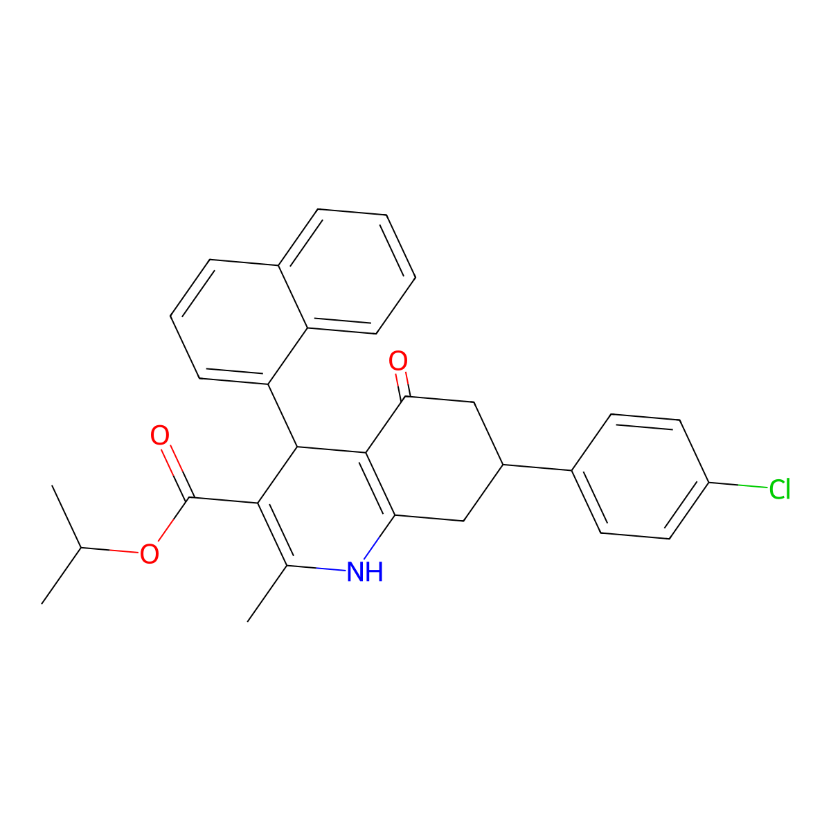 Propan-2-yl 7-(4-chlorophenyl)-2-methyl-4-(naphthalen-1-yl)-5-oxo-1,4,5,6,7,8-hexahydroquinoline-3-carboxylate molecular structure, CAS 330208-66-7