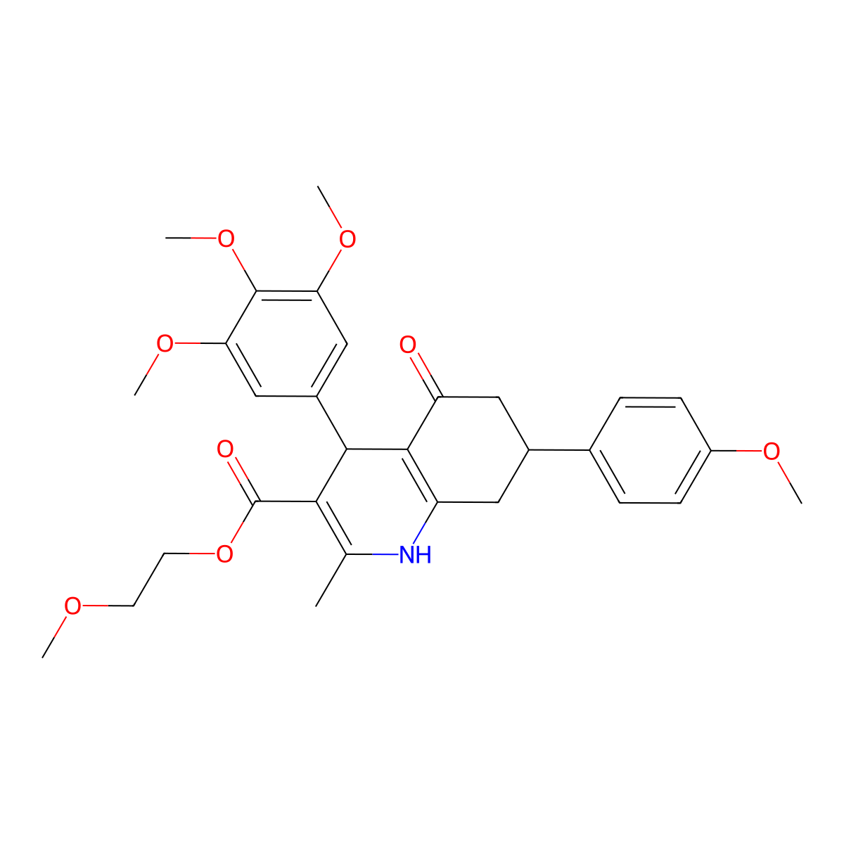 2-methoxyethyl 7-(4-methoxyphenyl)-2-methyl-5-oxo-4-(3,4,5-trimethoxyphenyl)-4,6,7,8-tetrahydro-1H-quinoline-3-carboxylate molecular structure, CAS 330208-72-5