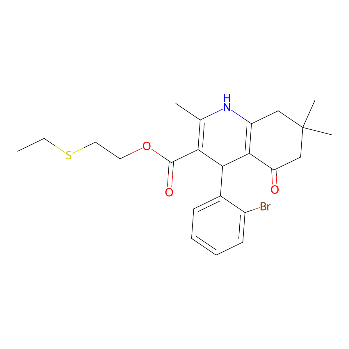 2-(Ethylsulfanyl)ethyl 4-(2-bromophenyl)-2,7,7-trimethyl-5-oxo-1,4,5,6,7,8-hexahydroquinoline-3-carboxylate molecular structure, CAS 330208-73-6