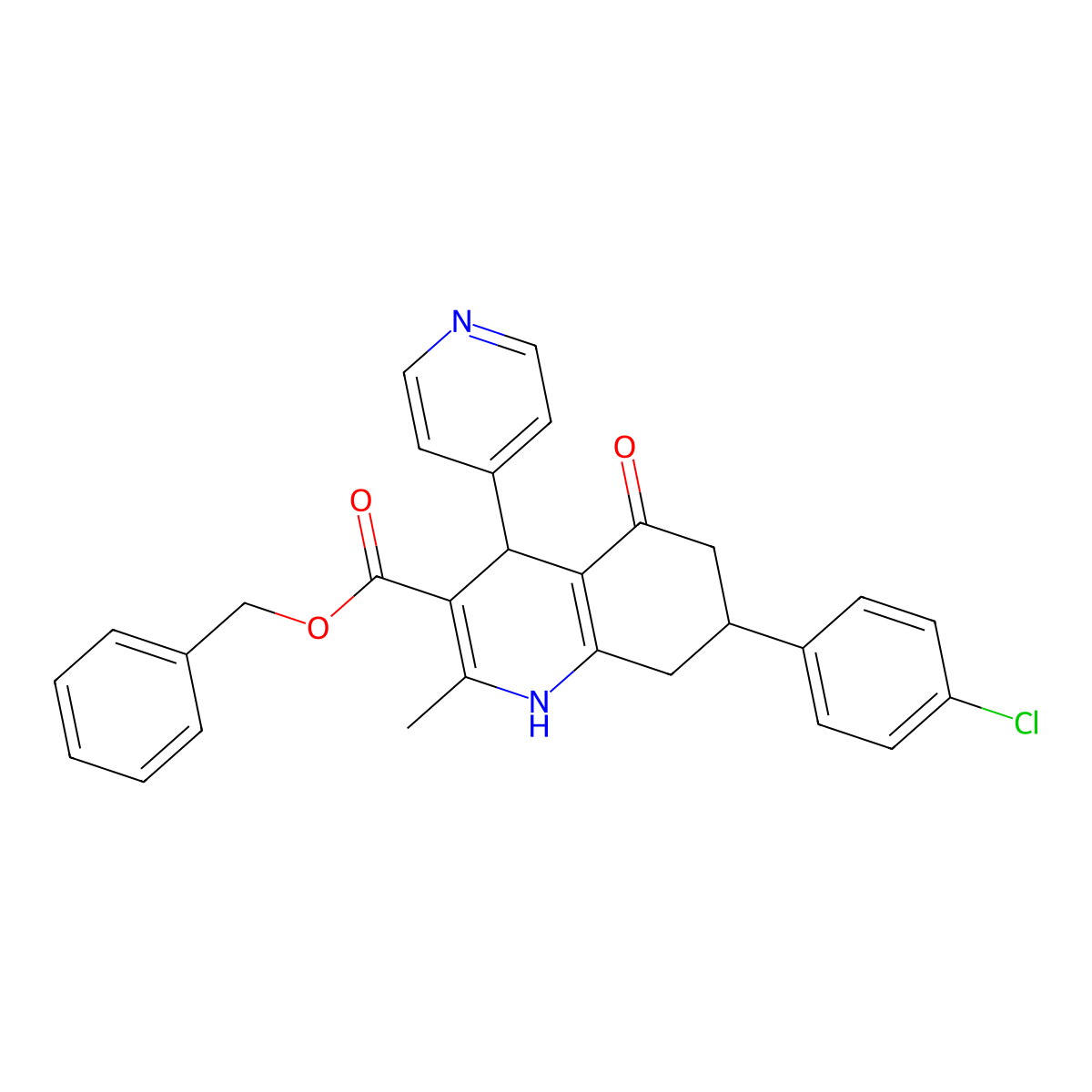 Benzyl 7-(4-chlorophenyl)-2-methyl-5-oxo-4-(pyridin-4-yl)-1,4,5,6,7,8-hexahydroquinoline-3-carboxylate molecular structure, CAS 330208-74-7