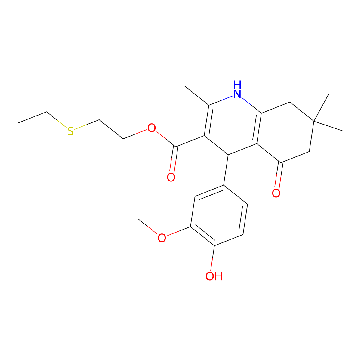 2-(Ethylsulfanyl)ethyl 4-(4-hydroxy-3-methoxyphenyl)-2,7,7-trimethyl-5-oxo-1,4,5,6,7,8-hexahydroquinoline-3-carboxylate molecular structure, CAS 330208-80-5