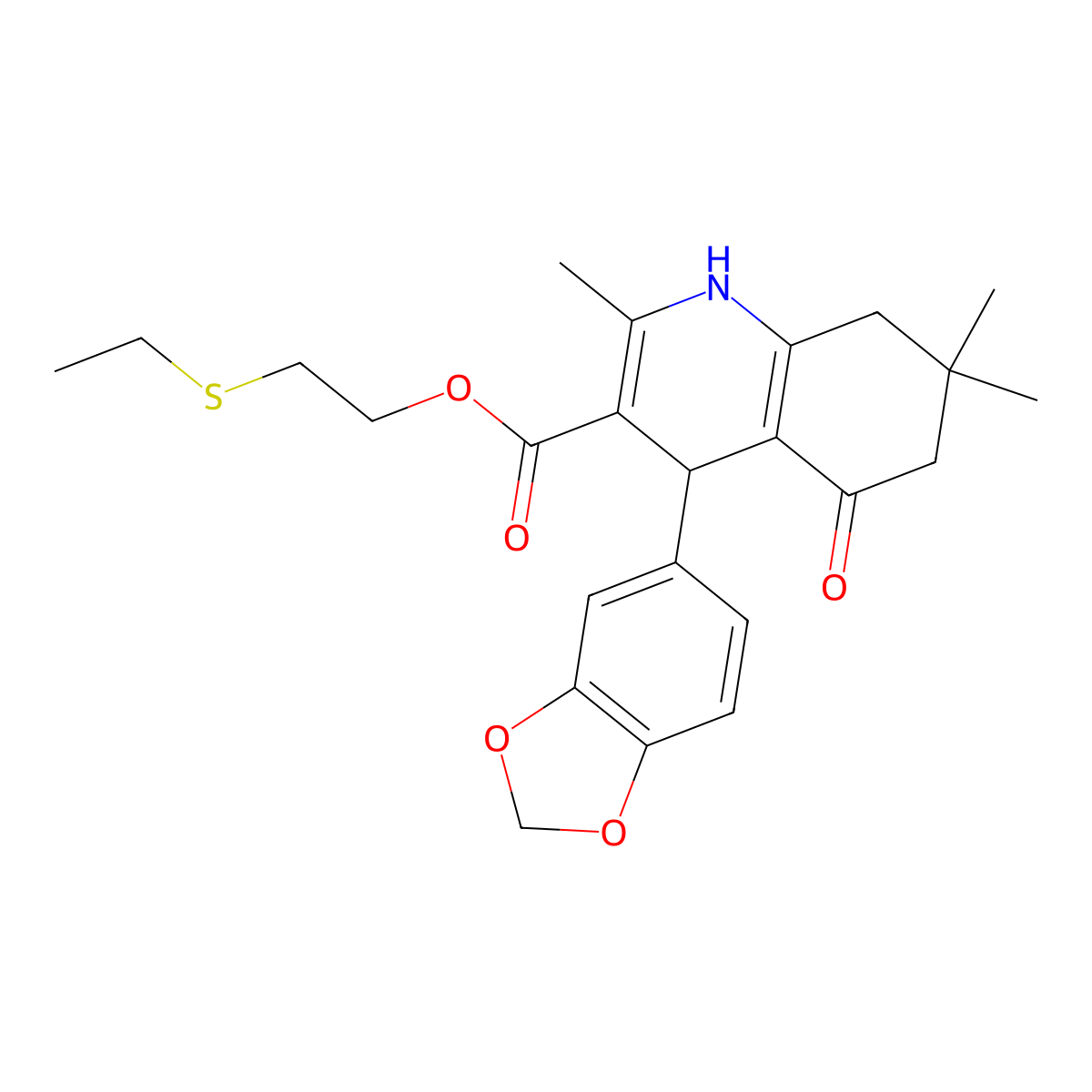 2-(Ethylsulfanyl)ethyl 4-(1,3-benzodioxol-5-yl)-2,7,7-trimethyl-5-oxo-1,4,5,6,7,8-hexahydro-3-quinolinecarboxylate molecular structure, CAS 330208-83-8