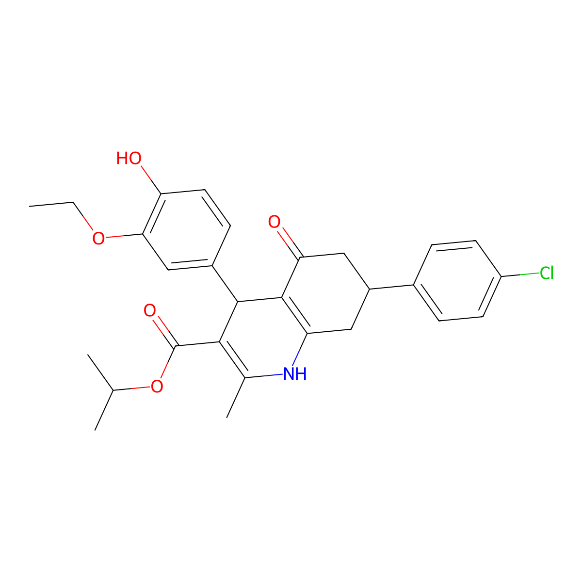 Propan-2-yl 7-(4-chlorophenyl)-4-(3-ethoxy-4-hydroxyphenyl)-2-methyl-5-oxo-1,4,5,6,7,8-hexahydroquinoline-3-carboxylate molecular structure, CAS 330208-87-2