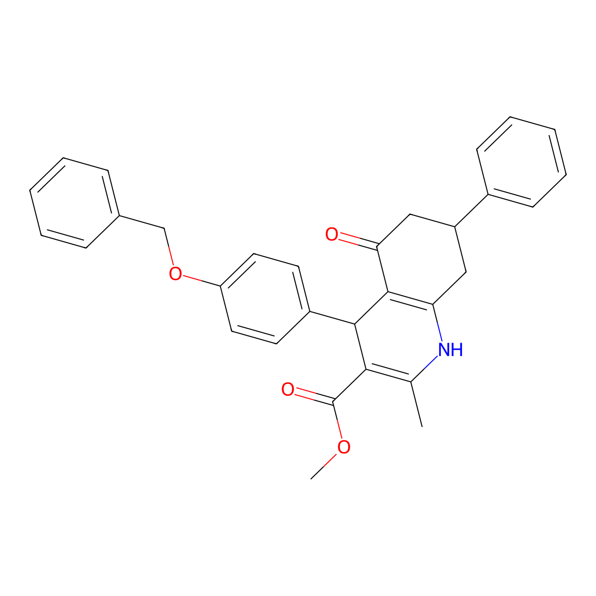 Methyl 4-[4-(benzyloxy)phenyl]-2-methyl-5-oxo-7-phenyl-1,4,5,6,7,8-hexahydroquinoline-3-carboxylate molecular structure, CAS 330208-88-3