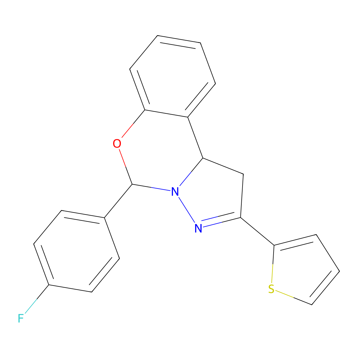 5-(4-fluorophenyl)-2-thiophen-2-yl-5,10b-dihydro-1H-pyrazolo[1,5-c][1,3]benzoxazine molecular structure, CAS 330209-45-5