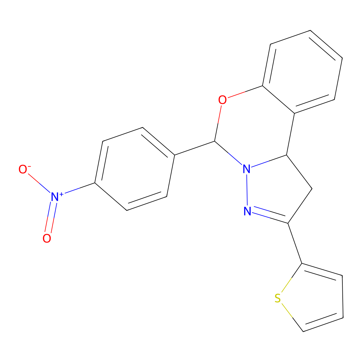 5-{4-Nitrophenyl}-2-thien-2-yl-1,10b-dihydropyrazolo[1,5-c][1,3]benzoxazine molecular structure, CAS 330209-56-8