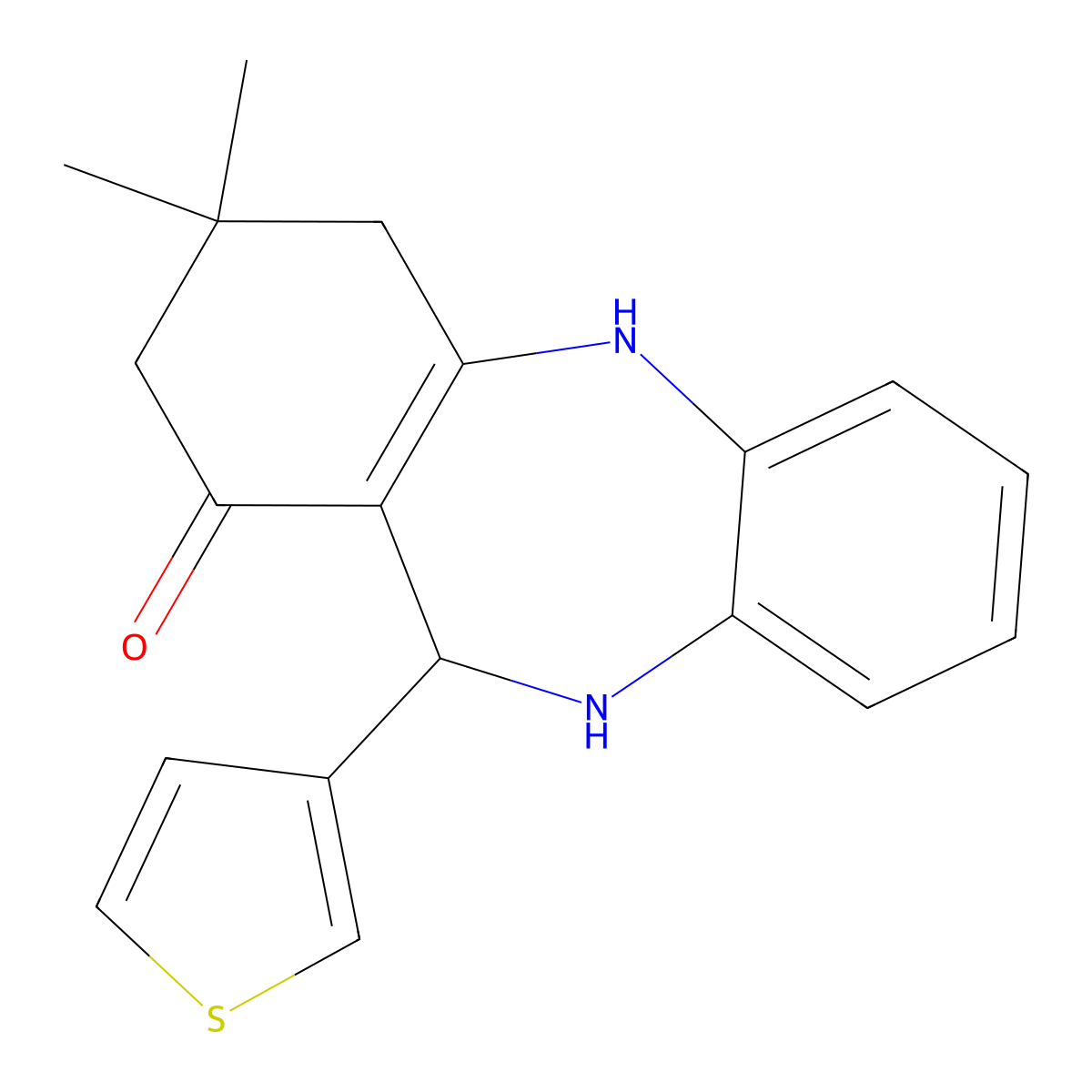 3,3-dimethyl-11-(thiophen-3-yl)-2,3,4,5,10,11-hexahydro-1H-dibenzo[b,e][1,4]diazepin-1-one molecular structure, CAS 330210-09-8