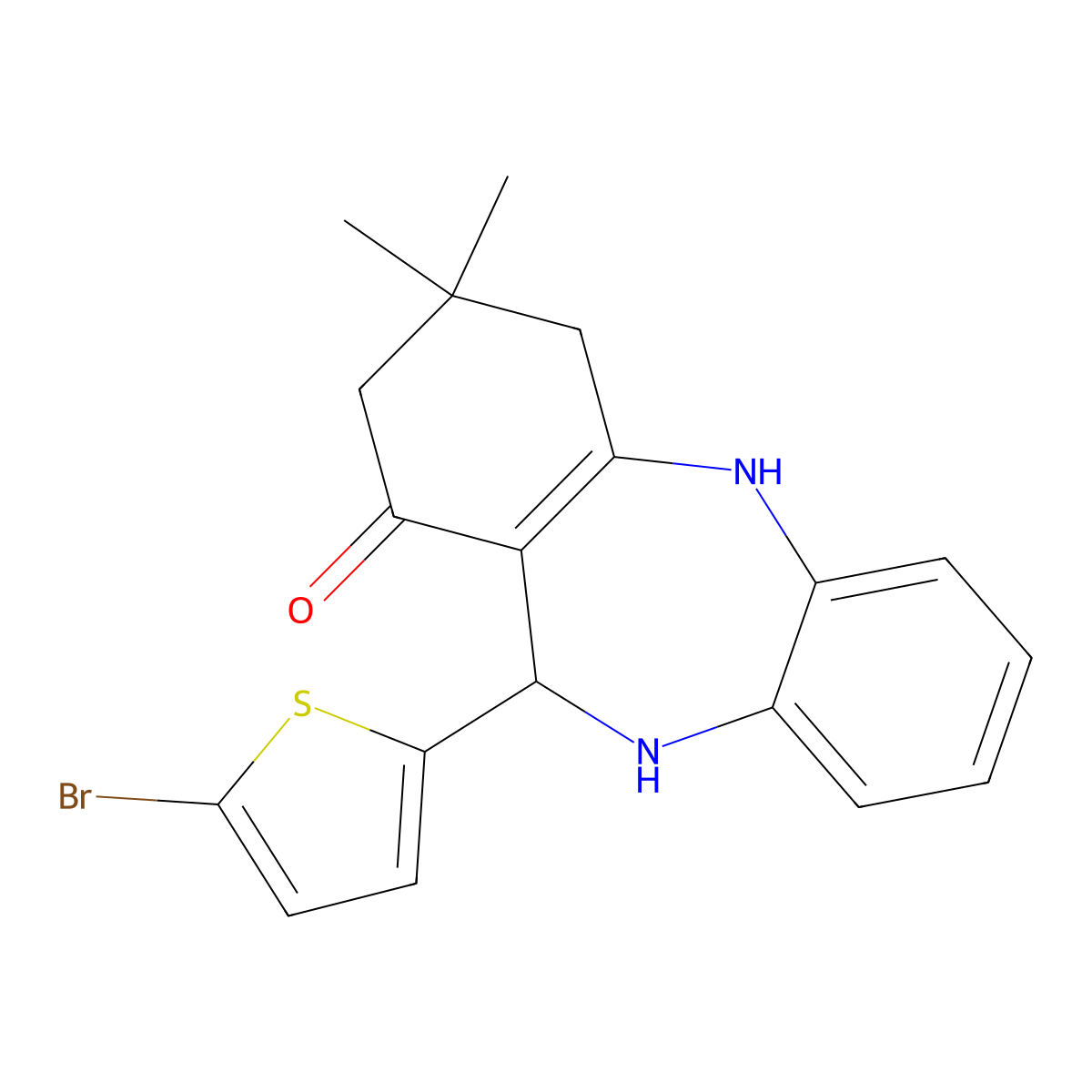 6-(5-bromothiophen-2-yl)-9,9-dimethyl-6,8,10,11-tetrahydro-5H-benzo[b][1,4]benzodiazepin-7-one molecular structure, CAS 330210-10-1