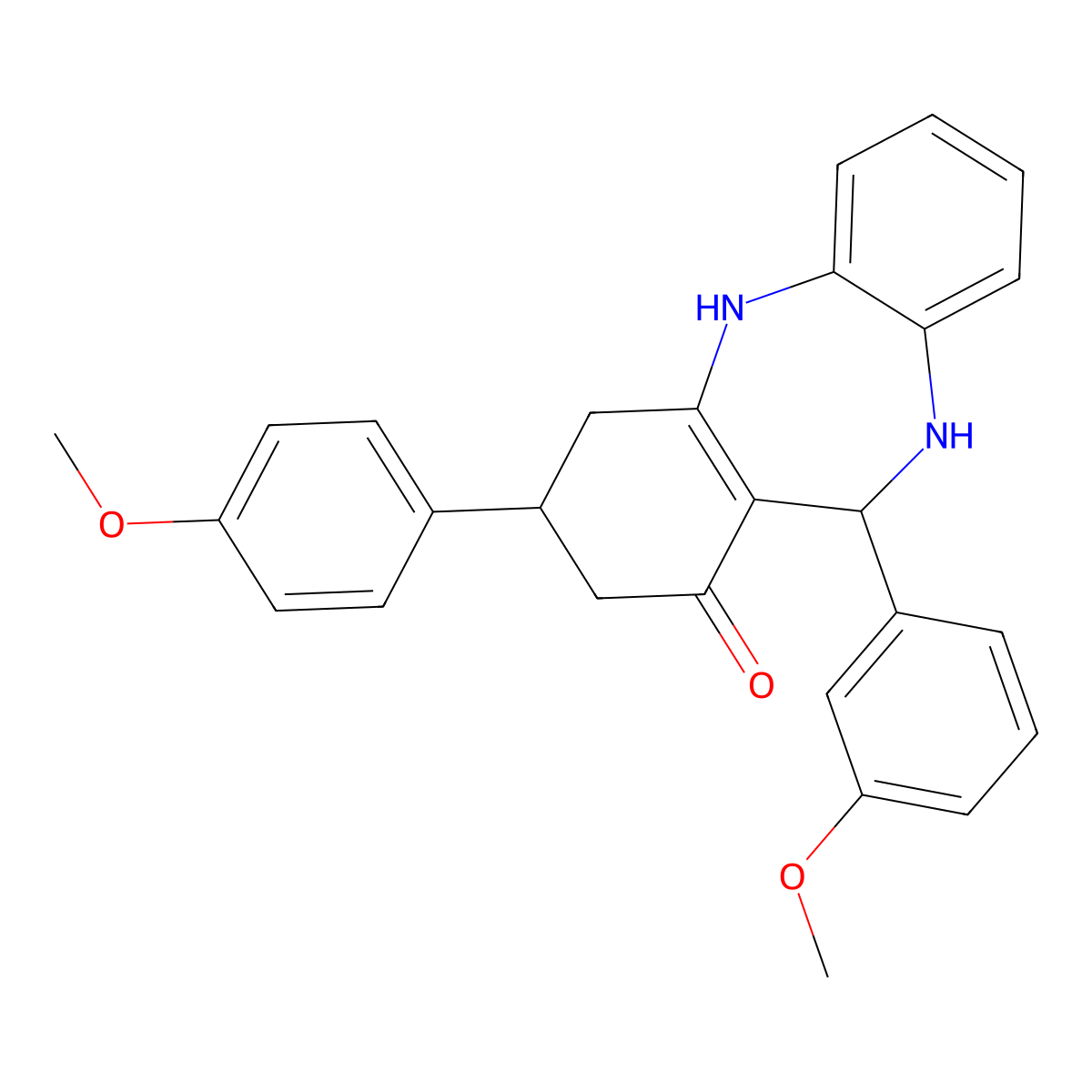 6-(3-Methoxyphenyl)-9-(4-methoxyphenyl)-5,6,8,9,10,11-hexahydrobenzo[b][1,4]benzodiazepin-7-one molecular structure, CAS 330210-12-3