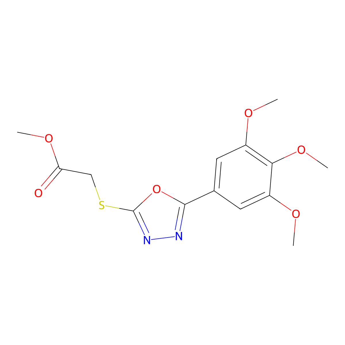 Methyl {[5-(3,4,5-trimethoxyphenyl)-1,3,4-oxadiazol-2-yl]sulfanyl}acetate molecular structure, CAS 330210-16-7