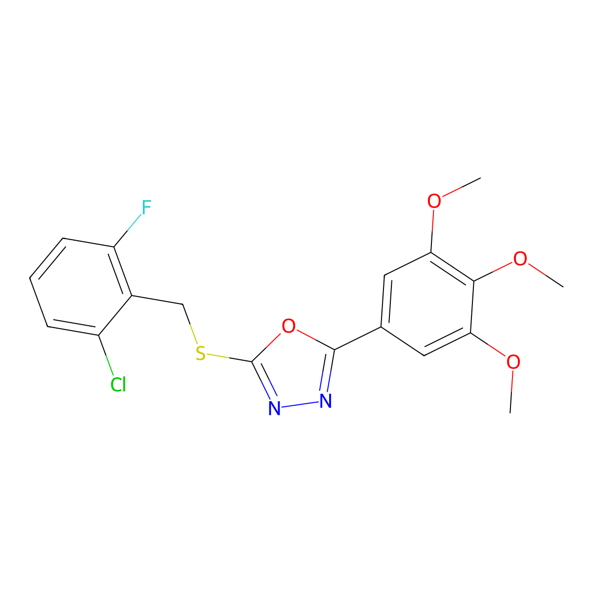 2-[(2-Chloro-6-fluorobenzyl)sulfanyl]-5-(3,4,5-trimethoxyphenyl)-1,3,4-oxadiazole molecular structure, CAS 330210-18-9