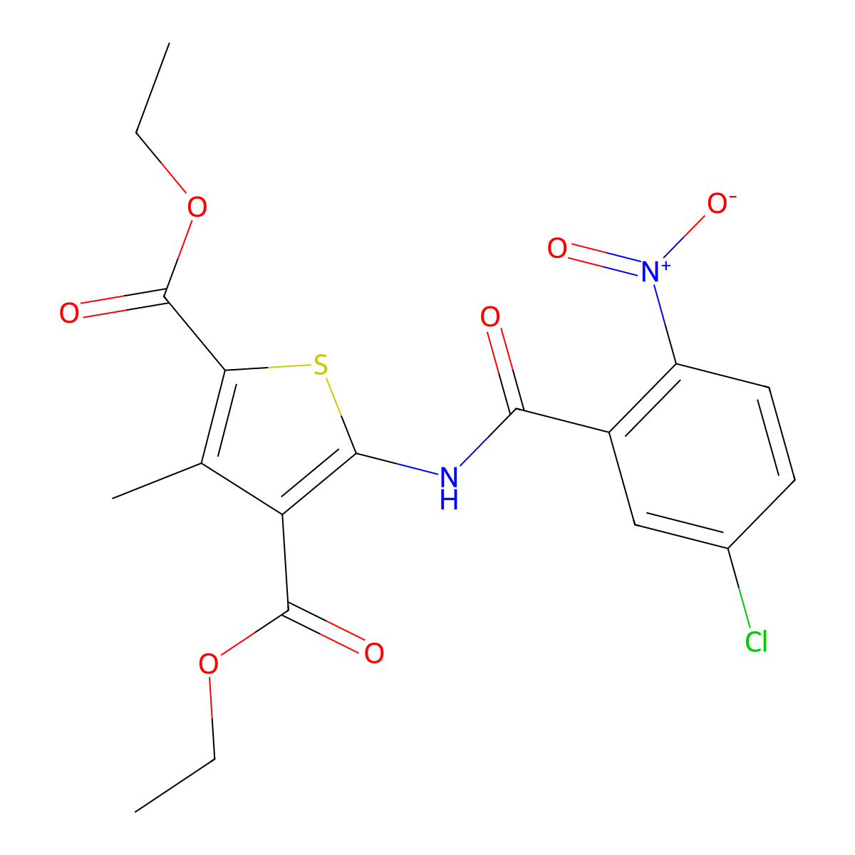Diethyl 5-[(5-chloro-2-nitrobenzoyl)amino]-3-methylthiophene-2,4-dicarboxylate molecular structure, CAS 330215-36-6