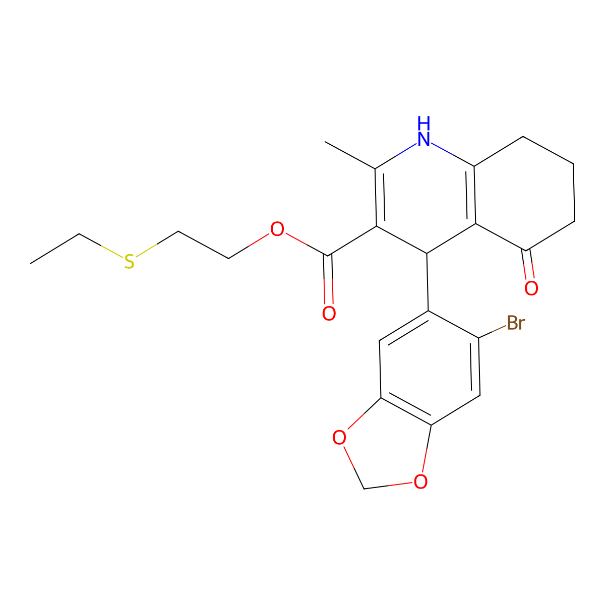 2-(Ethylsulfanyl)ethyl 4-(6-bromo-1,3-benzodioxol-5-yl)-2-methyl-5-oxo-1,4,5,6,7,8-hexahydroquinoline-3-carboxylate molecular structure, CAS 330216-21-2