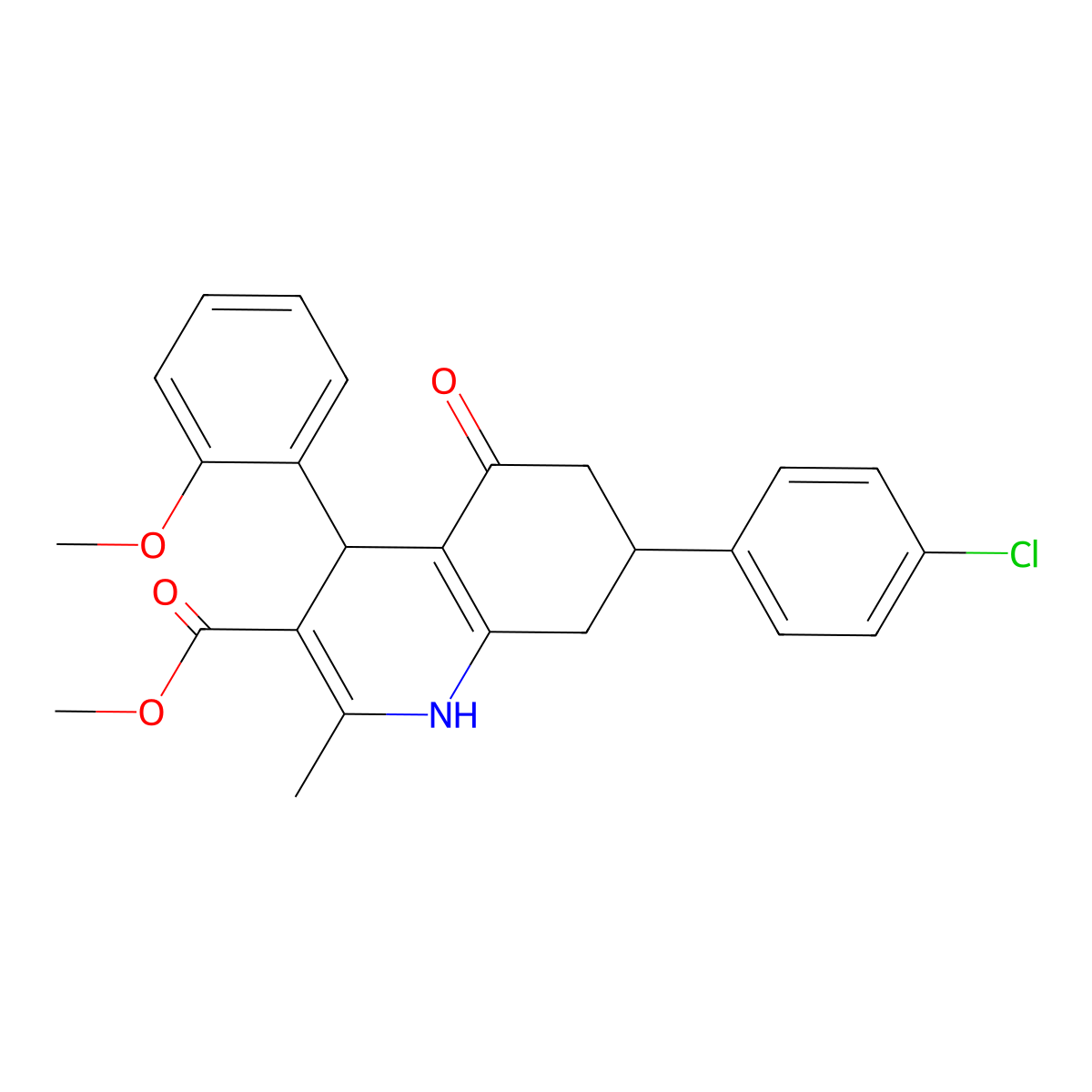 Methyl 7-(4-chlorophenyl)-4-(2-methoxyphenyl)-2-methyl-5-oxo-1,4,5,6,7,8-hexahydroquinoline-3-carboxylate molecular structure, CAS 330216-23-4