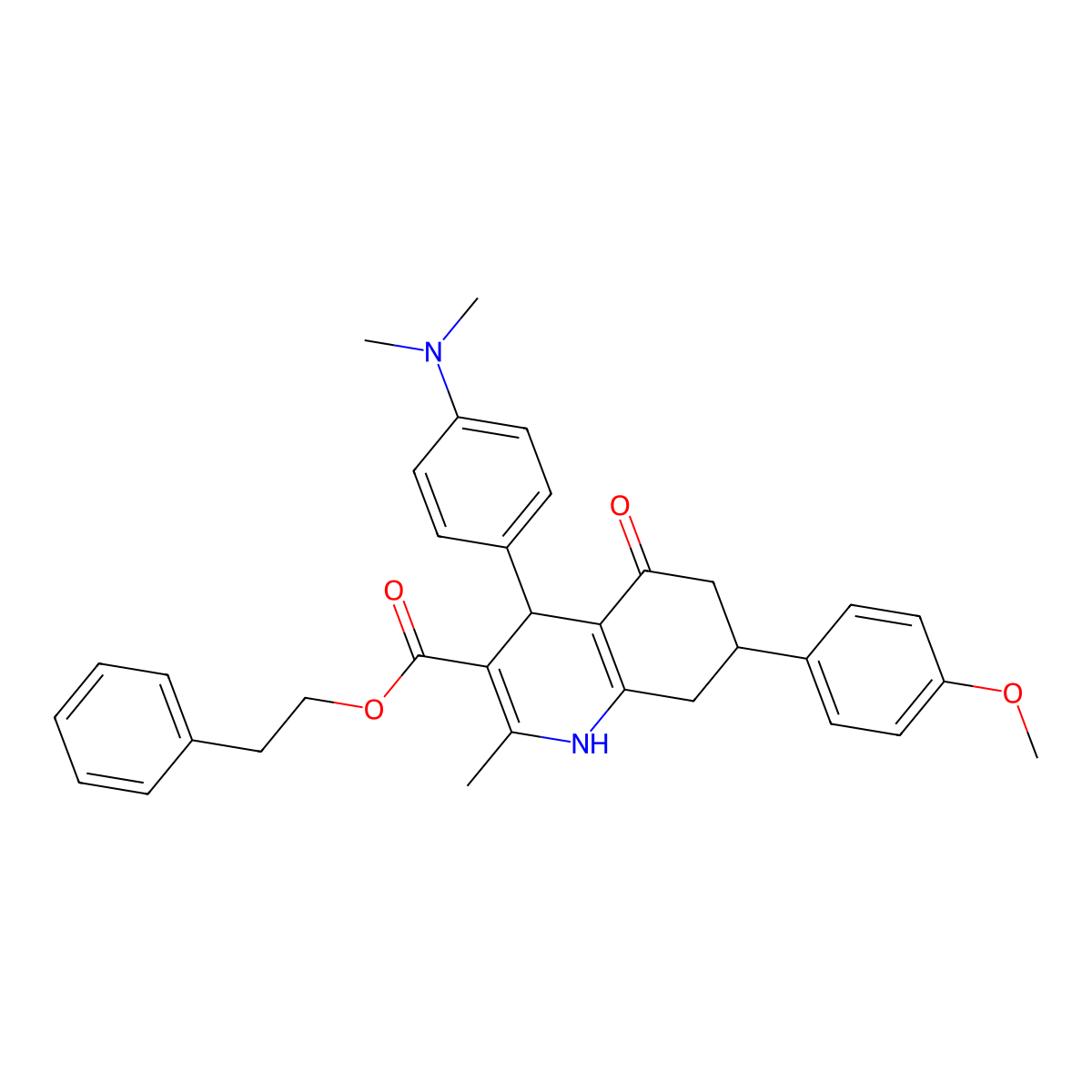 2-Phenylethyl 4-[4-(dimethylamino)phenyl]-7-(4-methoxyphenyl)-2-methyl-5-oxo-1,4,5,6,7,8-hexahydroquinoline-3-carboxylate molecular structure, CAS 330216-27-8