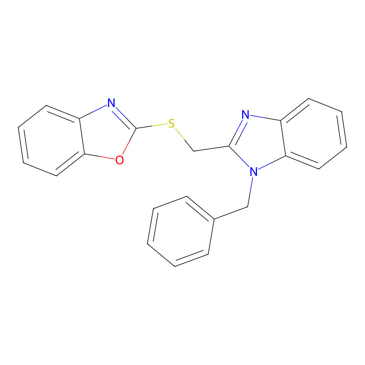 2-{[1-Benzylbenzimidazol-2-yl]methylthio}benzoxazole molecular structure, CAS 330216-66-5
