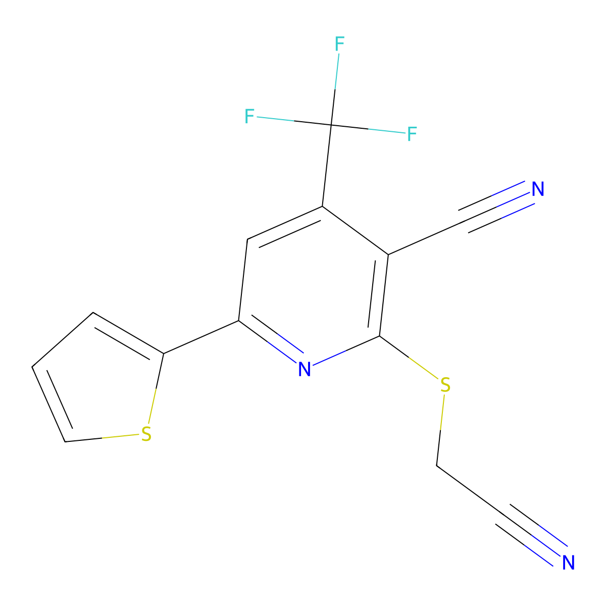 2-(Cyanomethylsulfanyl)-6-thiophen-2-yl-4-(trifluoromethyl)pyridine-3-carbonitrile molecular structure, CAS 330220-40-1