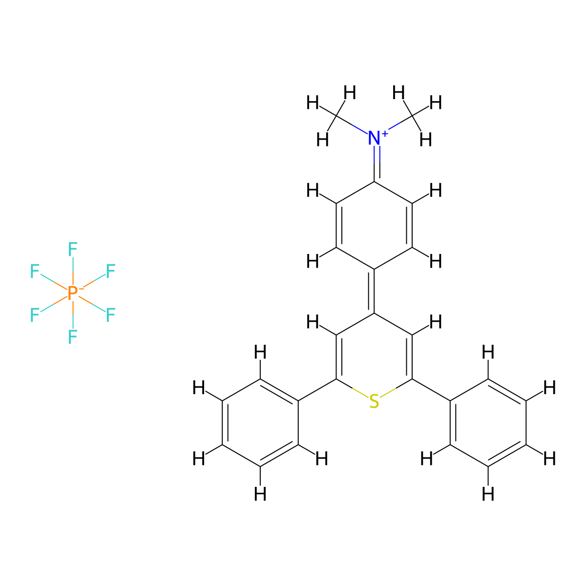Thiopyrylium, 4-[4-(dimethylamino)phenyl]-2,6-diphenyl-, hexafluorophosphate(1-) (1:1) molecular structure, CAS 33034-18-3