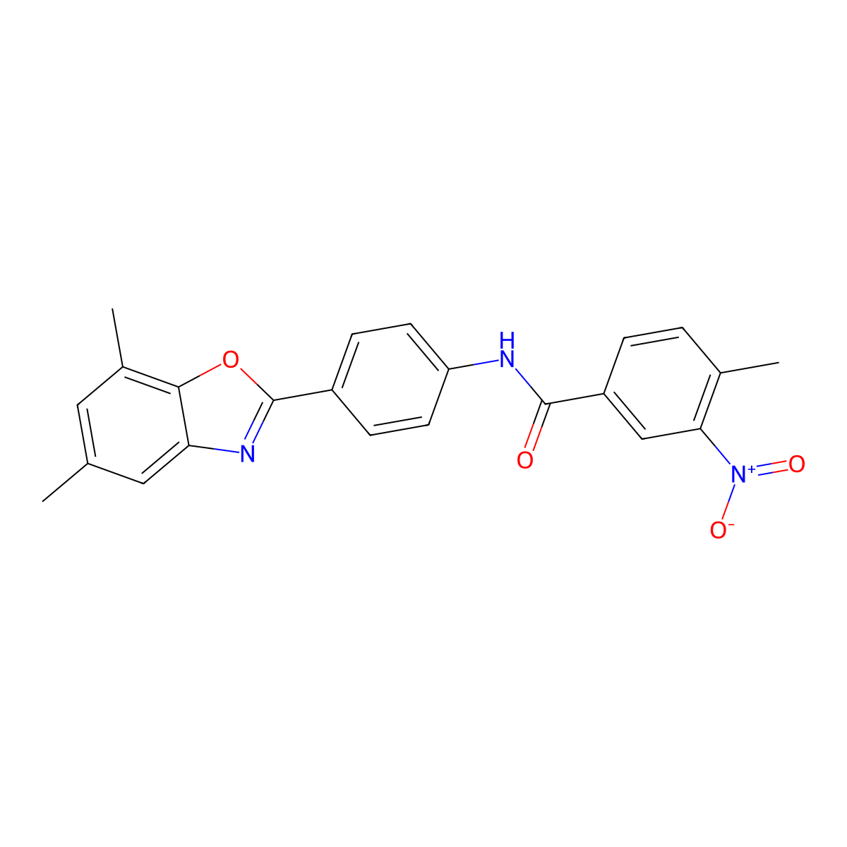 N-[4-(5,7-dimethyl-1,3-benzoxazol-2-yl)phenyl]-4-methyl-3-nitrobenzamide molecular structure, CAS 330438-67-0