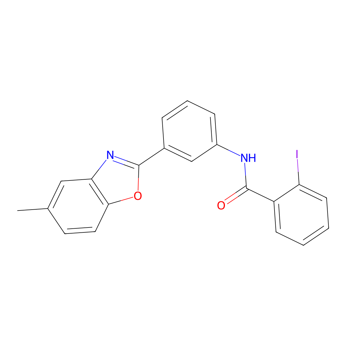 2-iodo-N-[3-(5-methyl-1,3-benzoxazol-2-yl)phenyl]benzamide molecular structure, CAS 330438-71-6