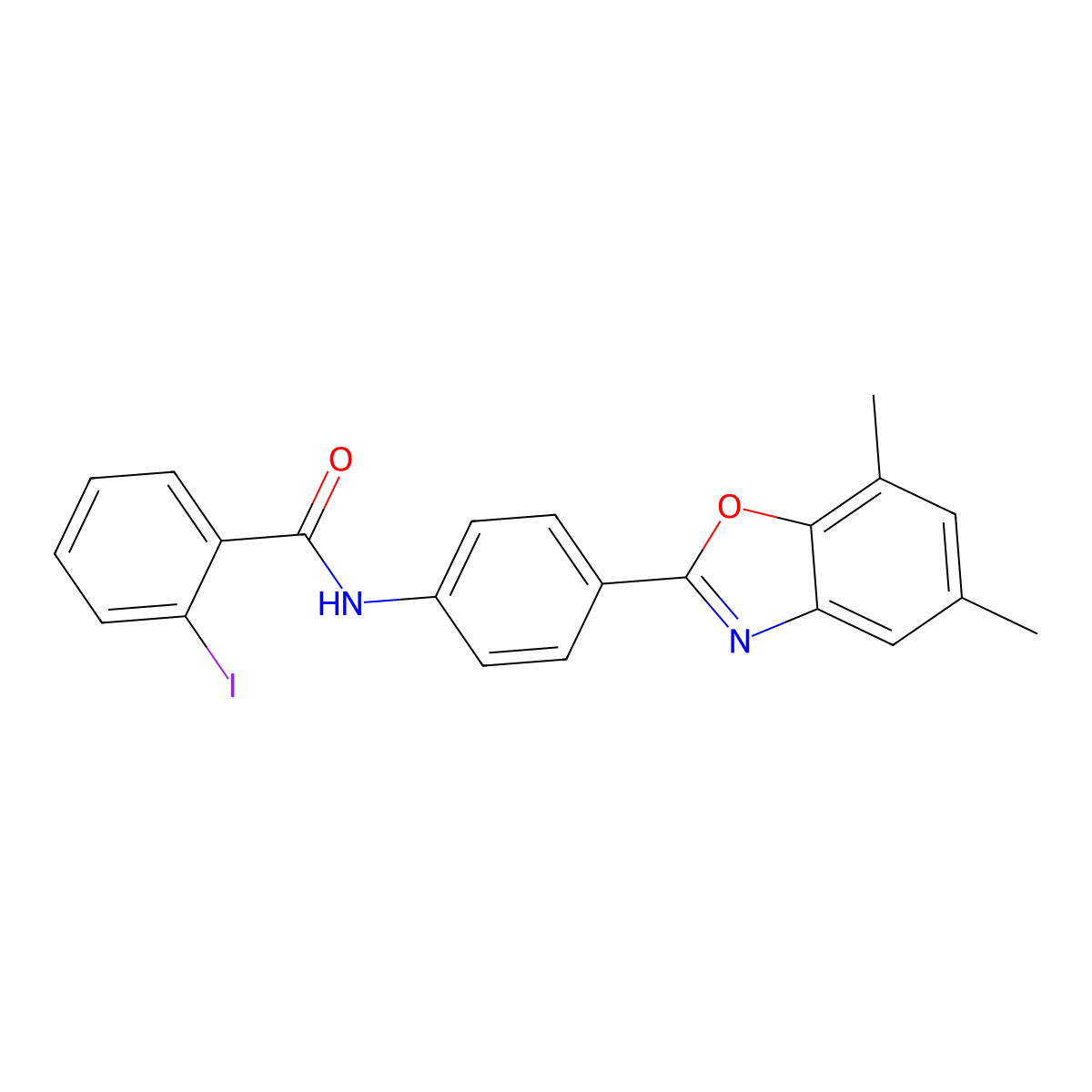N-[4-(5,7-dimethyl-1,3-benzoxazol-2-yl)phenyl]-2-iodobenzamide molecular structure, CAS 330438-72-7