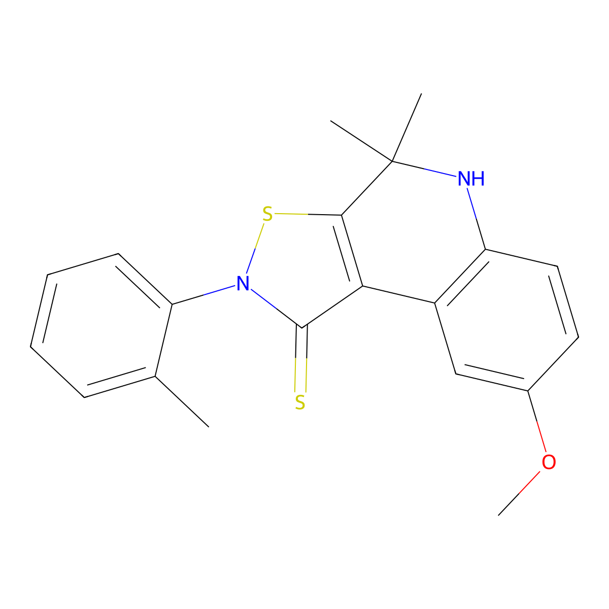 8-methoxy-4,4-dimethyl-2-(2-methylphenyl)-5H-[1,2]thiazolo[5,4-c]quinoline-1-thione molecular structure, CAS 330440-08-9