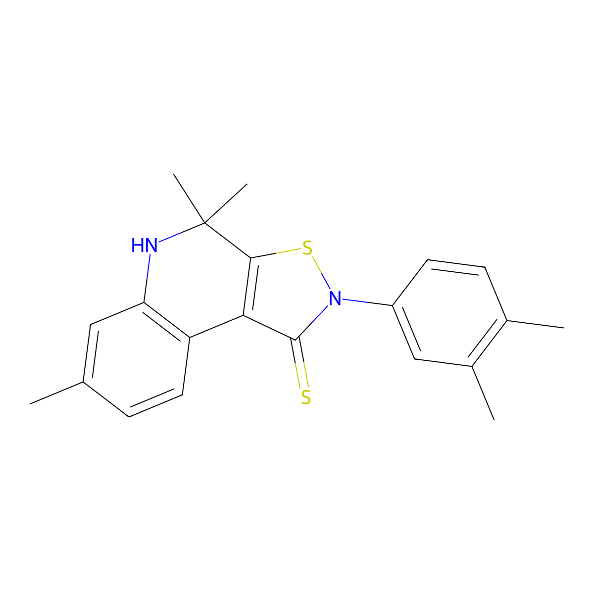 2-(3,4-dimethylphenyl)-4,4,7-trimethyl-4,5-dihydroisothiazolo[5,4-c]quinoline-1(2H)-thione molecular structure, CAS 330440-11-4