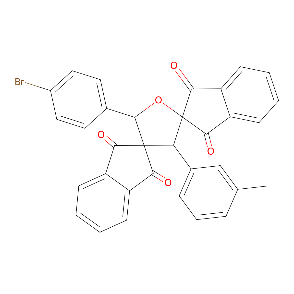 2'-(4-bromophenyl)-4'-(3-methylphenyl)-dispiro[bis[1H-indene-1,3(2H)-dione]-2,3':2'',5'-tetrahydrofuran] molecular structure, CAS 330440-21-6