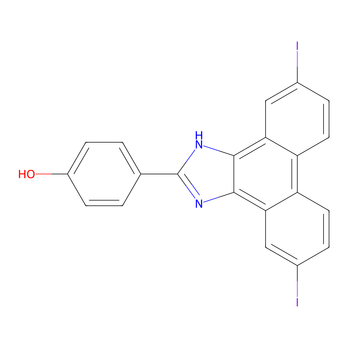 4-(5,10-diiodo-1H-phenanthro[9,10-d]imidazol-2-yl)phenol molecular structure, CAS 330441-86-6