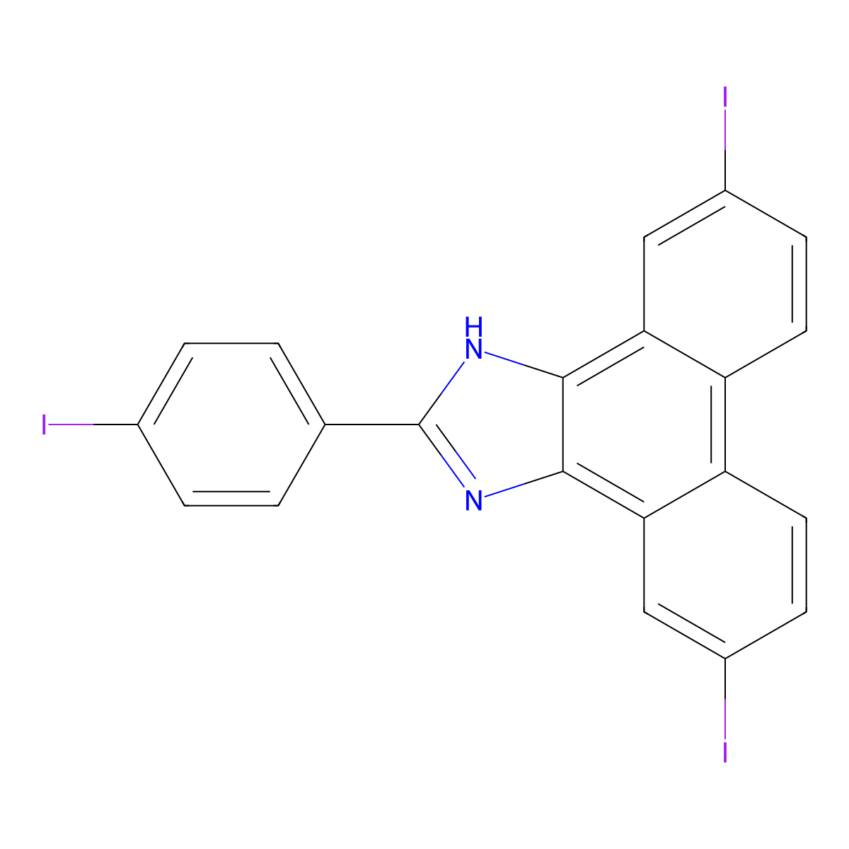 5,10-diiodo-2-(4-iodophenyl)-1H-phenanthro[9,10-d]imidazole molecular structure, CAS 330441-89-9