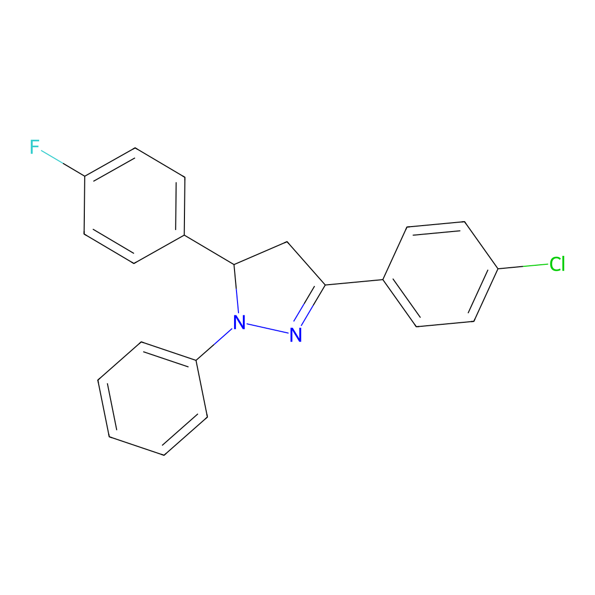 3-(4-chlorophenyl)-5-(4-fluorophenyl)-1-phenyl-4,5-dihydro-1H-pyrazole molecular structure, CAS 330447-13-7