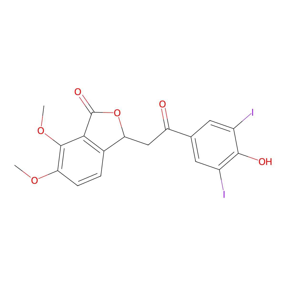 3-(2-(4-hydroxy-3,5-diiodophenyl)-2-oxoethyl)-6,7-dimethoxyisobenzofuran-1(3H)-one molecular structure, CAS 330447-19-3