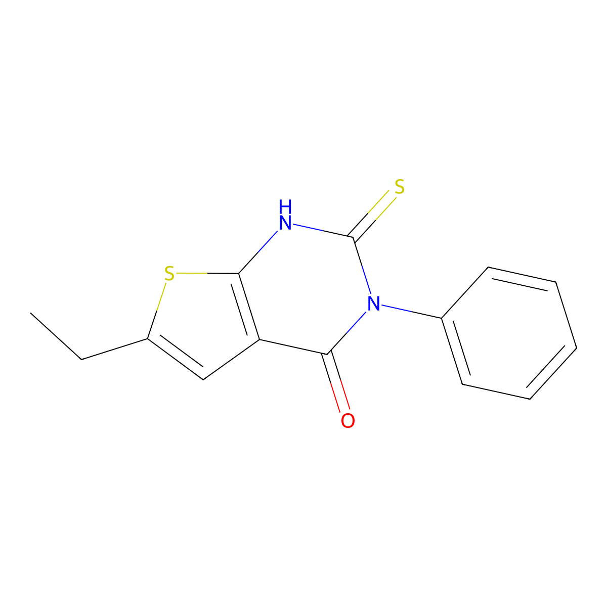 6-ethyl-3-phenyl-2-sulfanyl-3H,4H-thieno[2,3-d]pyrimidin-4-one molecular structure, CAS 330449-38-2