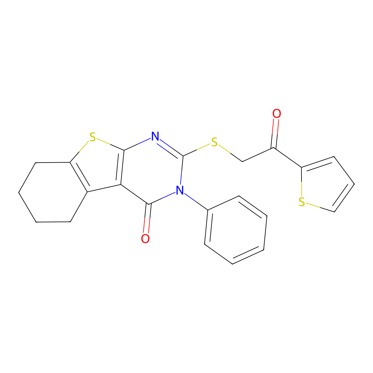 2-(2-Oxo-2-thiophen-2-ylethyl)sulfanyl-3-phenyl-5,6,7,8-tetrahydro-[1]benzothiolo[2,3-d]pyrimidin-4-one molecular structure, CAS 330449-43-9
