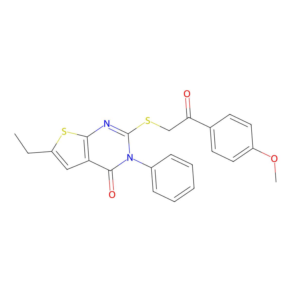 6-Ethyl-2-[2-(4-methoxyphenyl)-2-oxoethyl]sulfanyl-3-phenylthieno[2,3-d]pyrimidin-4-one molecular structure, CAS 330449-44-0