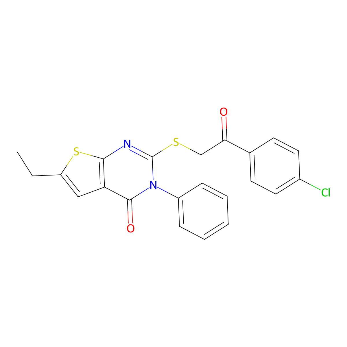 2-[2-(4-Chlorophenyl)-2-oxoethyl]sulfanyl-6-ethyl-3-phenylthieno[2,3-d]pyrimidin-4-one molecular structure, CAS 330449-45-1
