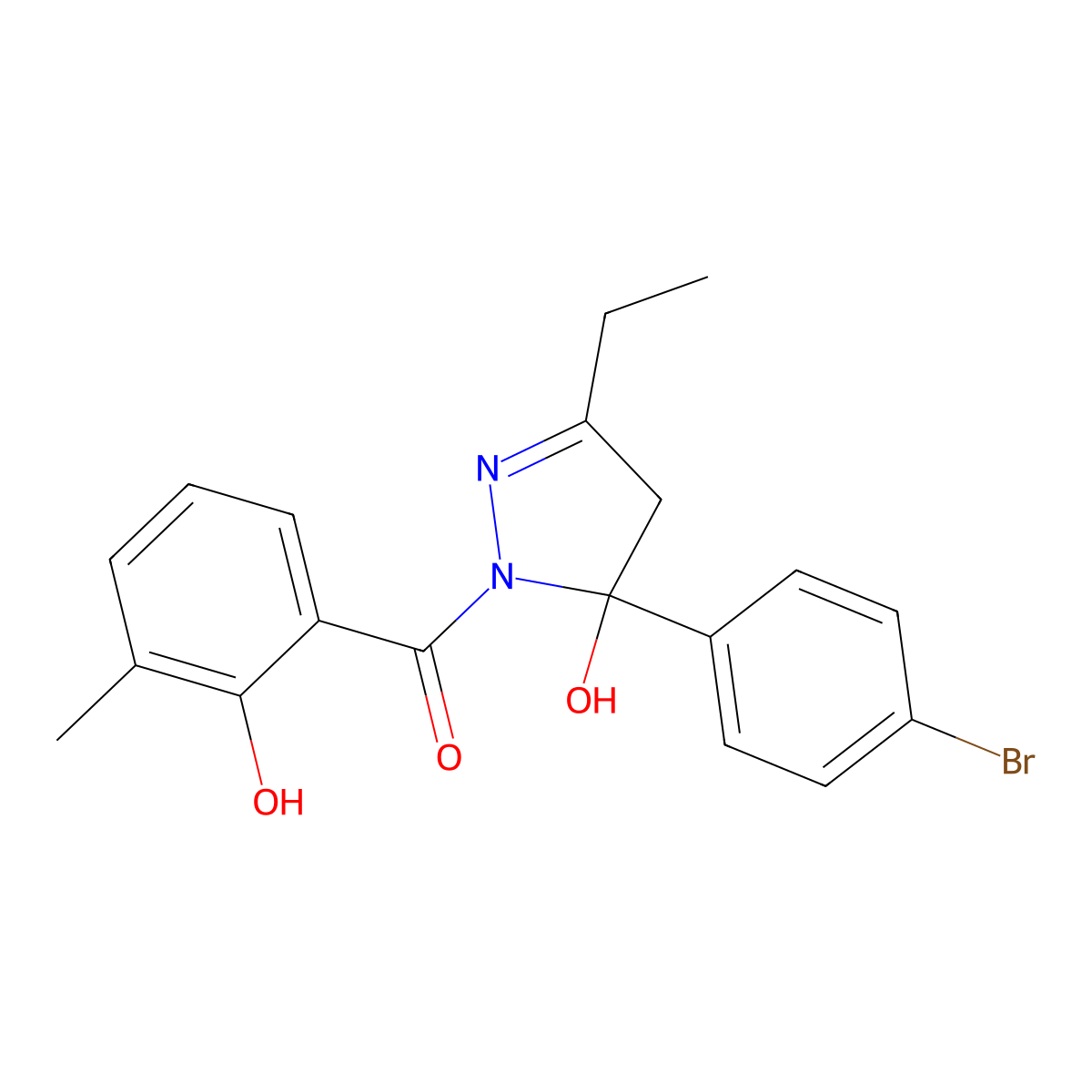 [5-(4-bromophenyl)-3-ethyl-5-hydroxy-4H-pyrazol-1-yl]-(2-hydroxy-3-methylphenyl)methanone molecular structure, CAS 330451-45-1