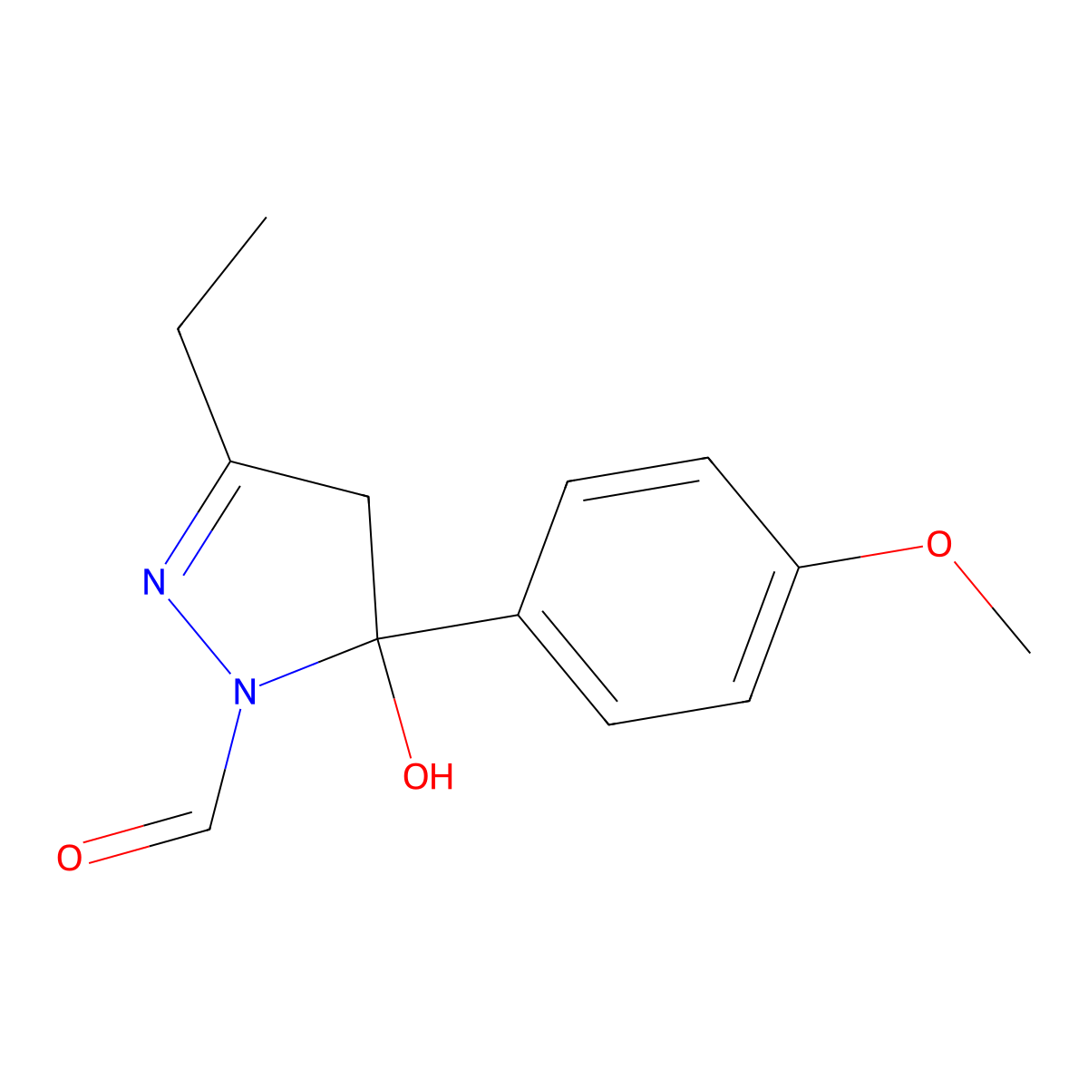 3-ethyl-5-hydroxy-5-(4-methoxyphenyl)-4,5-dihydro-1H-pyrazole-1-carbaldehyde molecular structure, CAS 330451-58-6