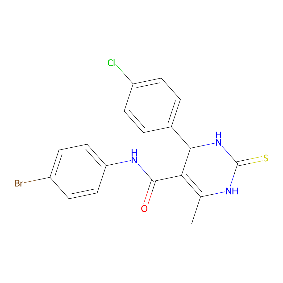 N-(4-bromophenyl)-4-(4-chlorophenyl)-6-methyl-2-thioxo-1,2,3,4-tetrahydropyrimidine-5-carboxamide molecular structure, CAS 330453-79-7