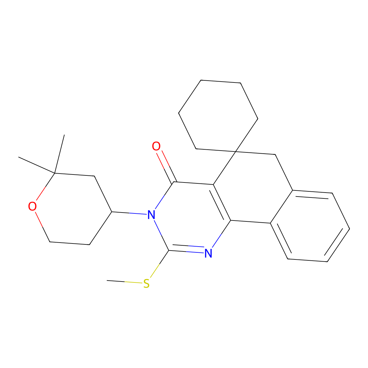 3-(2,2-dimethyloxan-4-yl)-2-methylsulfanylspiro[6H-benzo[h]quinazoline-5,1'-cyclohexane]-4-one molecular structure, CAS 330454-22-3