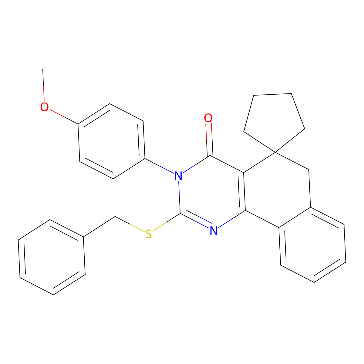 2-benzylsulfanyl-3-(4-methoxyphenyl)spiro[6H-benzo[h]quinazoline-5,1'-cyclopentane]-4-one molecular structure, CAS 330454-29-0