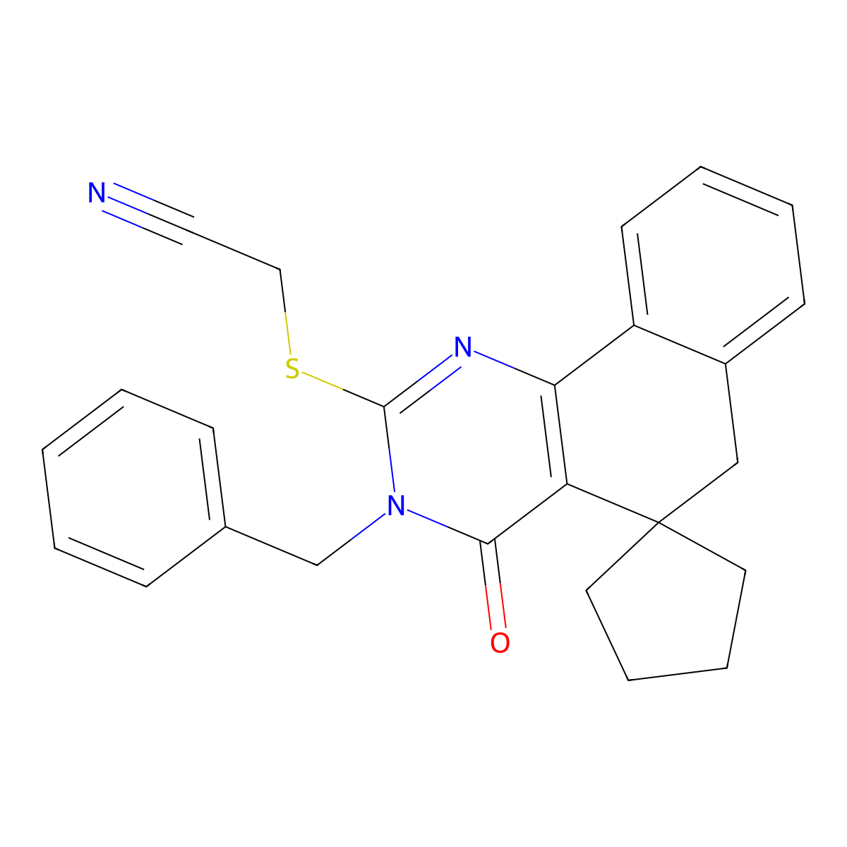 2-(3-benzyl-4-oxospiro[6H-benzo[h]quinazoline-5,1'-cyclopentane]-2-yl)sulfanylacetonitrile molecular structure, CAS 330454-30-3