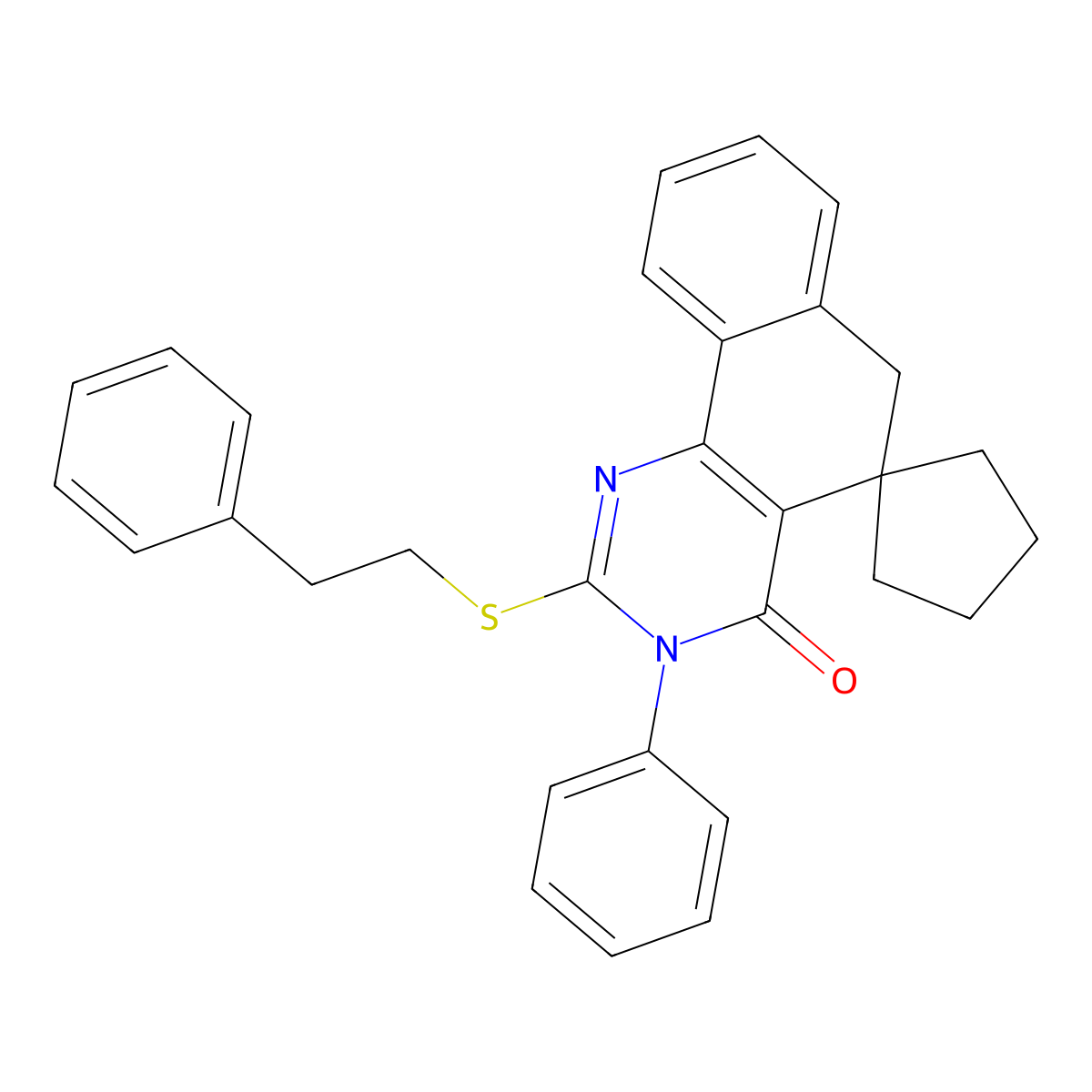 3-phenyl-2-(2-phenylethylsulfanyl)spiro[6H-benzo[h]quinazoline-5,1'-cyclopentane]-4-one molecular structure, CAS 330454-31-4