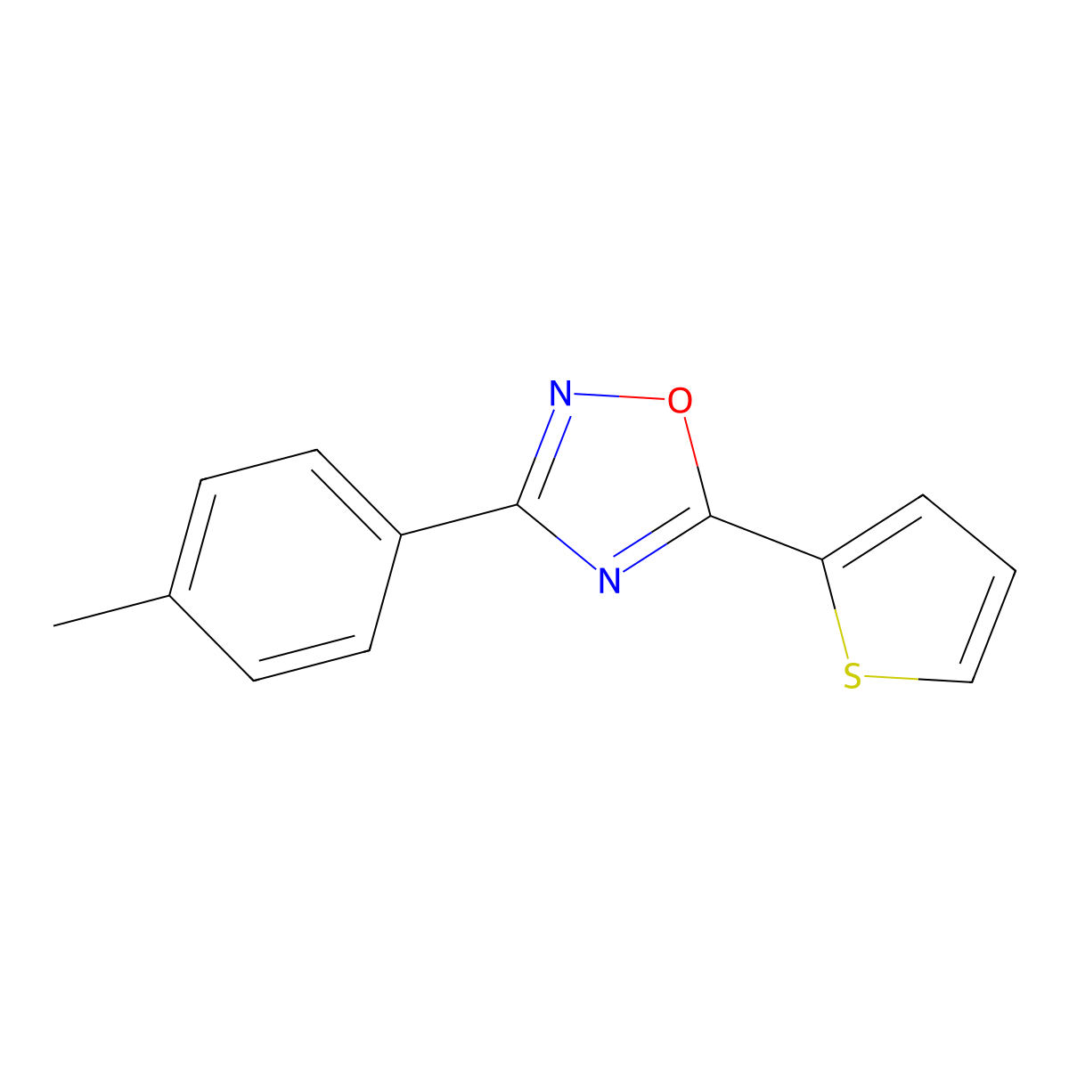 3-(4-Methylphenyl)-5-(thiophen-2-yl)-1,2,4-oxadiazole molecular structure, CAS 330459-32-0