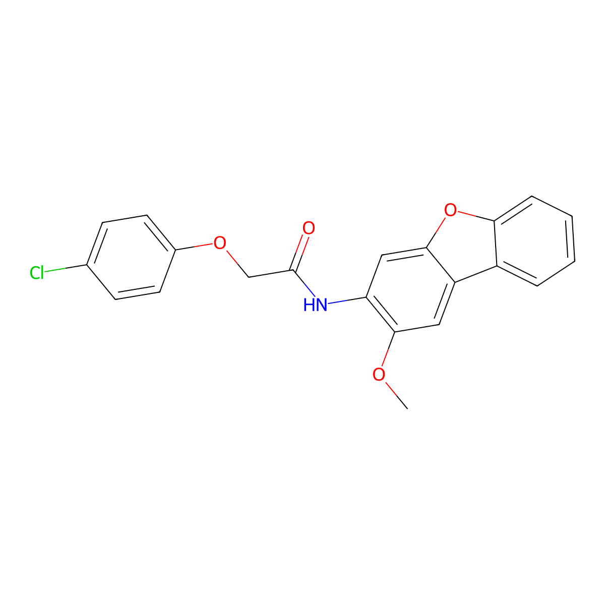 2-(4-chlorophenoxy)-N-(2-methoxydibenzofuran-3-yl)acetamide molecular structure, CAS 330459-51-3