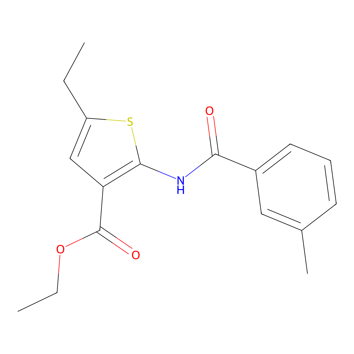 Ethyl 5-ethyl-2-[(3-methylbenzoyl)amino]-3-thiophenecarboxylate molecular structure, CAS 330460-18-9