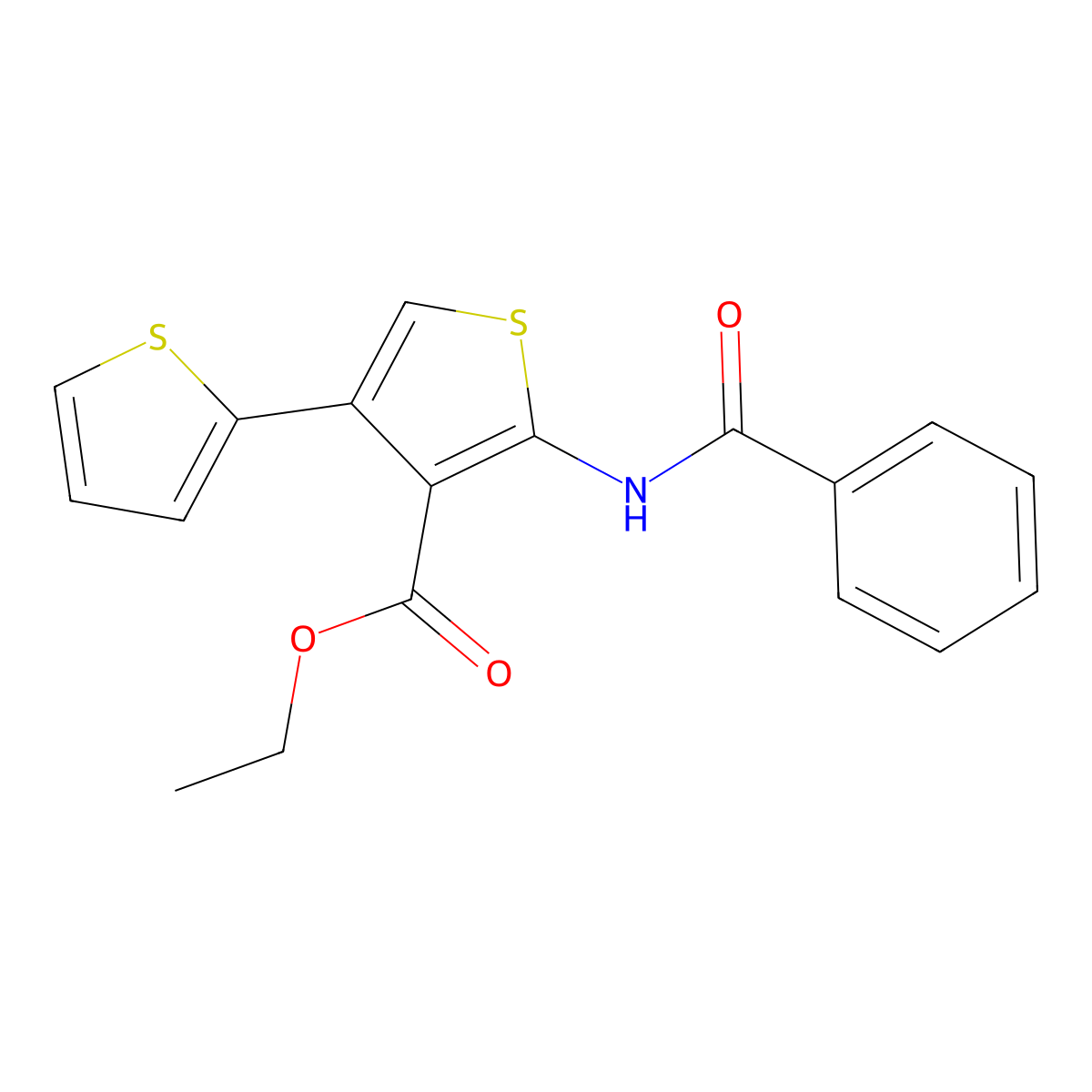 Ethyl 5'-benzamido-[2,3'-bithiophene]-4'-carboxylate molecular structure, CAS 330460-21-4